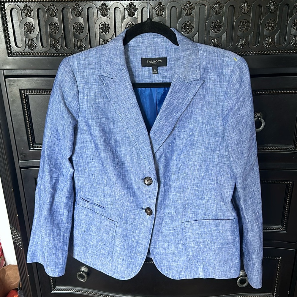 NEW Talbots Blue Linen Blazer Size 10P - Picture 3 of 6